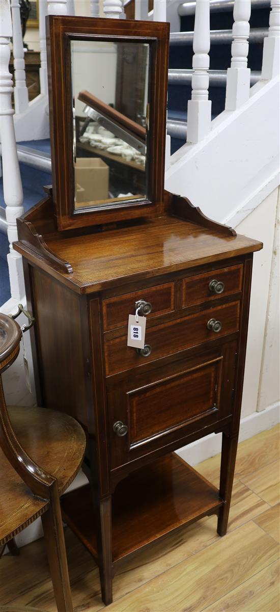 An inlaid Edwardian mahogany shaving stand W.47cm.